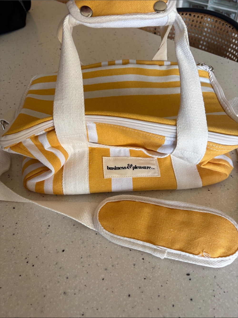 Canvas Insulated Cooler Tote in Yellow and Cream